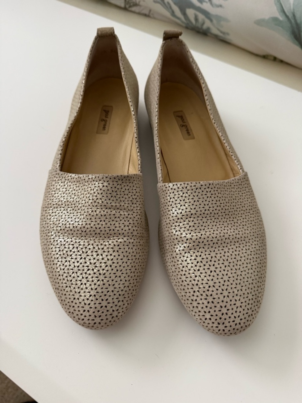 Paul Green Metallic Taupe Perforated Slip-On Loafers